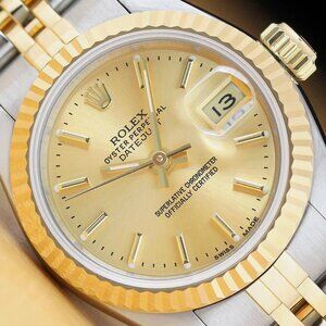 ROLEX LADIES DATEJUST CHAMPAGNE DIAL 18K GOLD STAINLESS STEEL WATCH